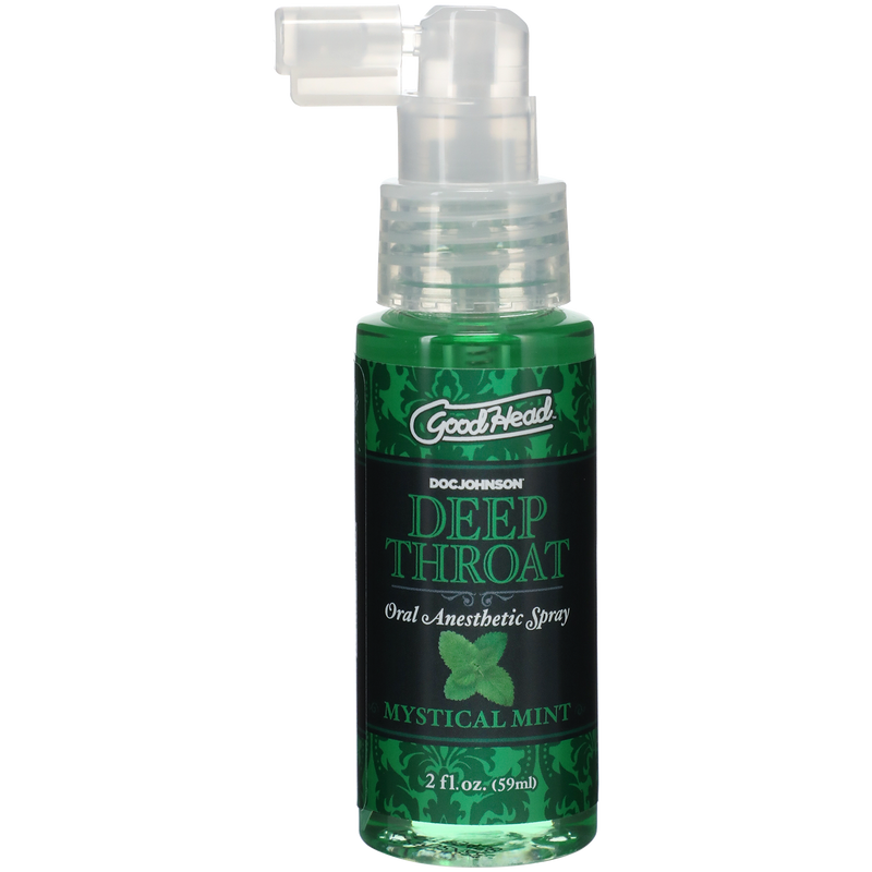 Doc Johnson GoodHead Deep Throat Spray in Mystical Mint: oral anesthetic spray, 2 fl oz (59 ml) green pump bottle