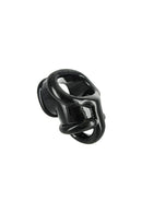 Master Series Annex erection enhancer: glossy black T-style cock and ball divider ring