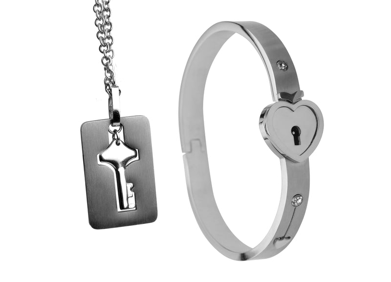 MASTER SERIES CUFFED BRACELET & KEY NECKLACE SILVER