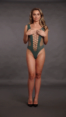 V NECK TEDDY WITH OPAQUE PANELS GREEN O/S
