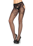 SUSPENDER PANTYHOSE WITH DUCHESS  LACE TOP BLACK O/S