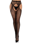 FISHNET SUSPENDER CROTCHLESS PANTYHOSE PANYHOSE BLACK O/S