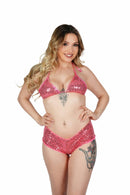 SEQUIN BOOTY SHORTS & TOP BUBBLEGUM PINK O/S