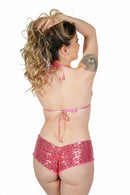 SEQUIN BOOTY SHORTS & TOP BUBBLEGUM PINK O/S
