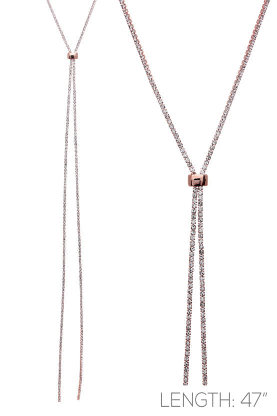 47" LARIAT SLIDE RHINESTONE NECKLACE ROSE GOLD