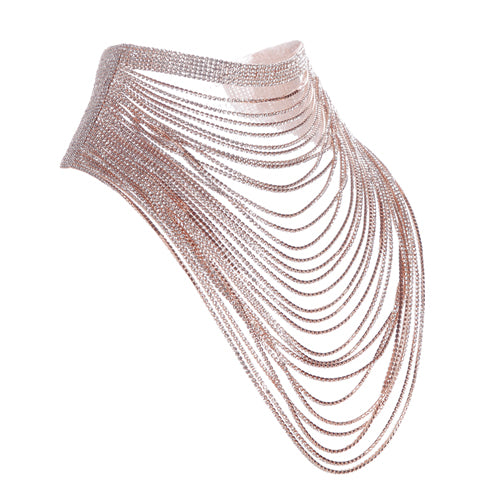 30 ROW RHINESTONE DRAPE CHOKER SILVER