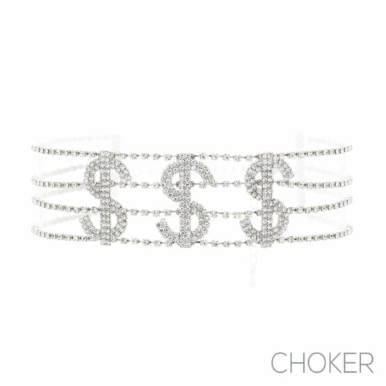 RHINESTONE $$$ CHOKER SILVER