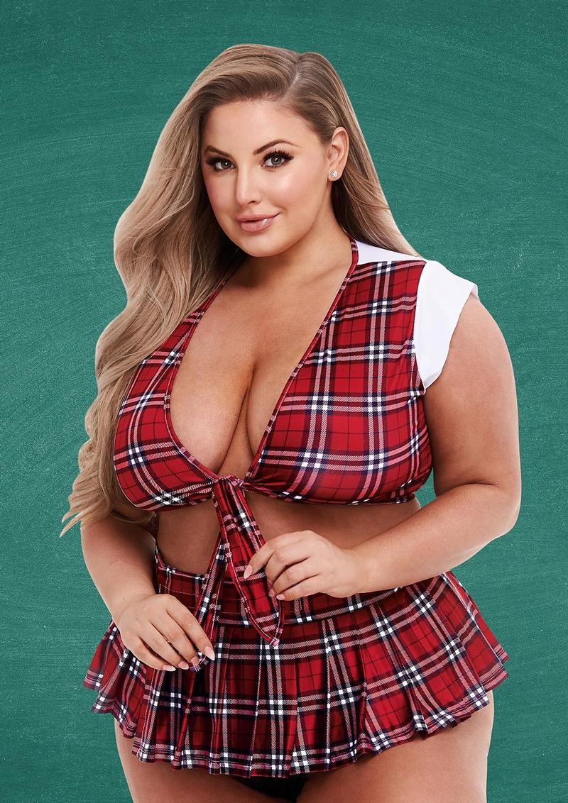 TEACHER'S PET SCHOOLGIRL CROP TOP & SKIRT SET RED P/S