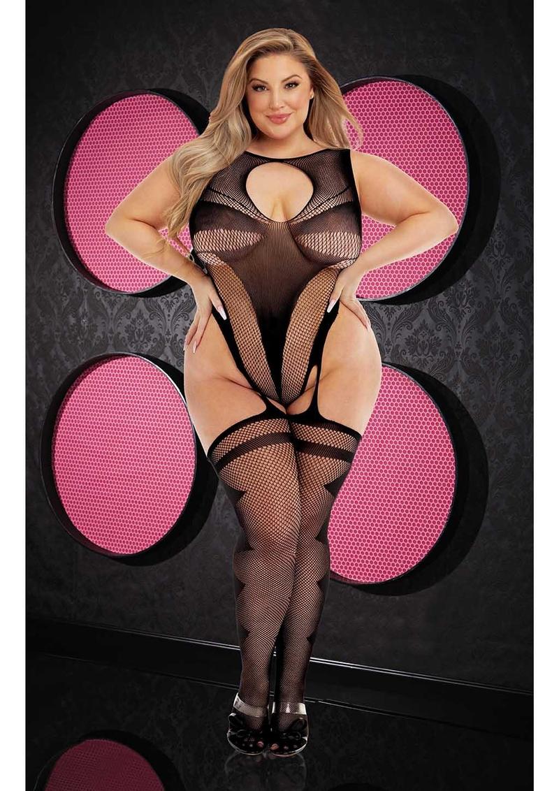 LAPDANCE FANCY SUSPENDER BODYSTOCKING BLACK P/S