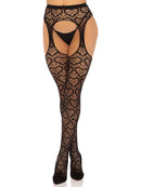 HEART NET SUSPENDER PANTYHOSE BLACK O/S