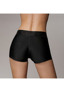 Back view of the black Ouch! strap-on boxer briefs on a model
