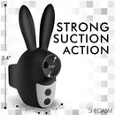 Strong suction action: Sucky Bunny size chart, 3.4 in tall, 2.1 in wide, 1.3 in deep, 0.6 in suction opening