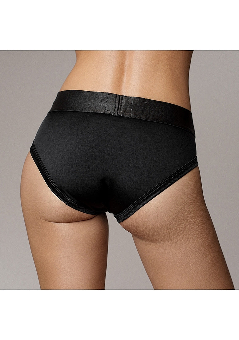 VIBRATING STRAP ON HIGH CUT BRIEF BLACK XS/S