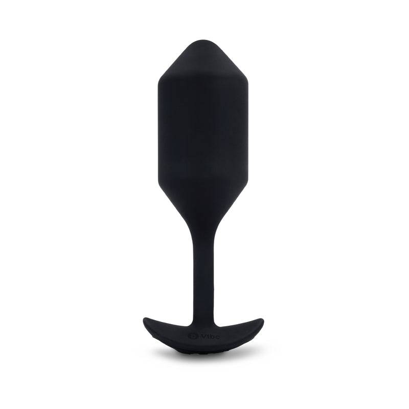 b-Vibe Vibrating Snug Plug 4 in black: large vibrating weighted silicone butt plug with a slim neck and anchor base