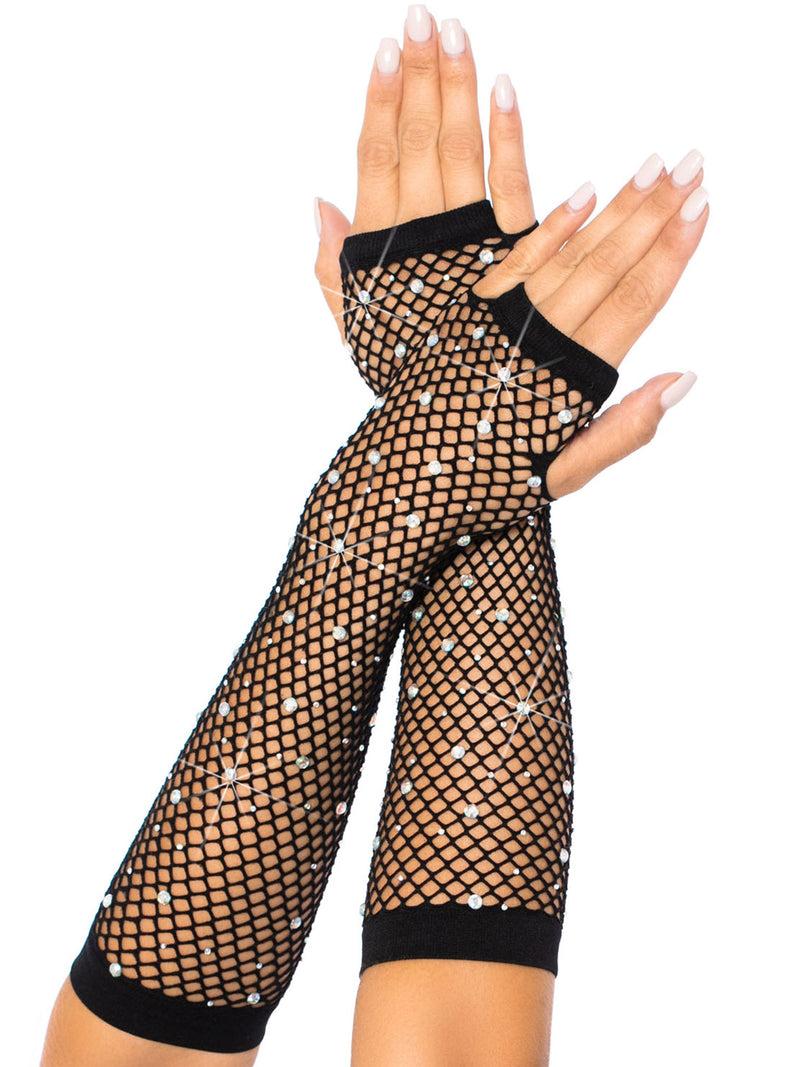 THINESTONE FISHNET ARM WARMER BLACK