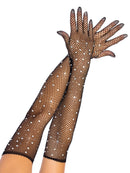 RHINESTONE FISHNET LONG GLOVES BLACK