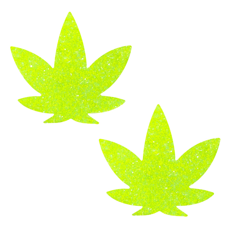 NEVA NUDE NEON YELLOW WEED LEAF PASTIES