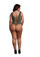 V NECK TEDDY WITH OPAQUE PANELS GREEN P/S