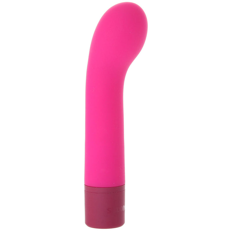 Selopa Paradise G: pink silicone G-spot vibrator with a curved, bulbed tip and berry-colored base