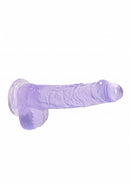 Purple 6 inch dildo lying flat, side view
