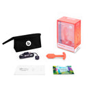 Orange Vibrating Snug Plug box contents: plug, USB cable, storage pouch, orange retail box, manual and Guide to Anal Play