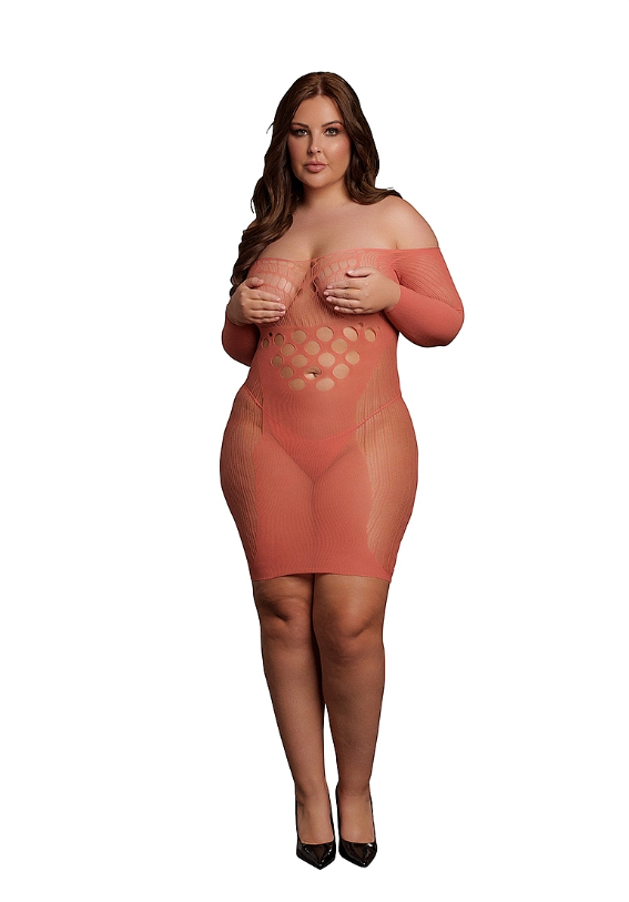 LONG SLEEVE MINI NET DRESS RED P/S