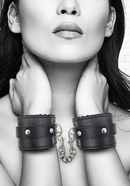 PLUSH BONDED LEATHER HANDCUFFS BLACK