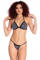 RHINESTONE BLACK & SILVER TRI TOP & THONG