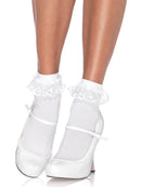 LACE RUFFLE NYLON ANKLET SOCKS WHITE