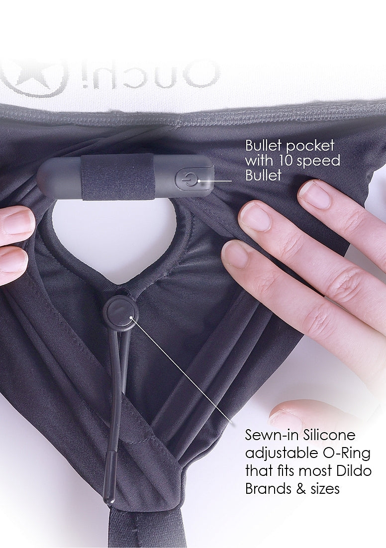 VIBRATING STRAP ON BRIEF BLACK XS/S