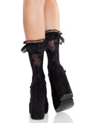 FLORAL LACE RUFFLE ANKLET SOCKS BLACK