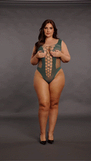 V NECK TEDDY WITH OPAQUE PANELS GREEN P/S