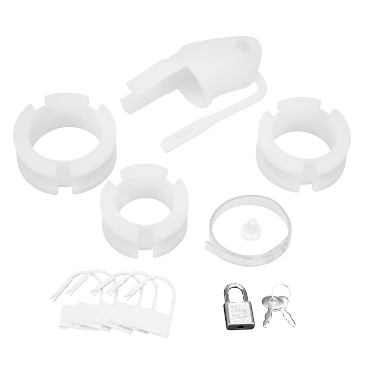 BLUE LINE SILICONE MINI COCK CAGE WITH BALL DIVIDER WHITE