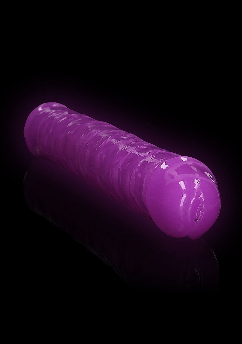 OUCH! GLOW IN THE DARK 15" DOUBLE ENDED DILDO PURPLE