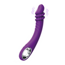 The Pleasure Co Halo in purple: curved silicone G-spot vibrator with ribbed head rings and a chrome ring handle