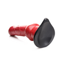 Flat black suction cup base of the red Hell-Hound dildo
