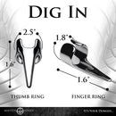 Size: thumb ring 2.5 in long and 1.6 in tall; finger rings 1.8 in long with a 1.6 in claw