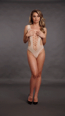 V NECK TEDDY WITH OPAQUE PANELS NUDE O/S