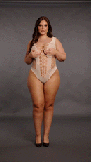 V NECK TEDDY WITH OPAQUE PANELS NUDE P/S