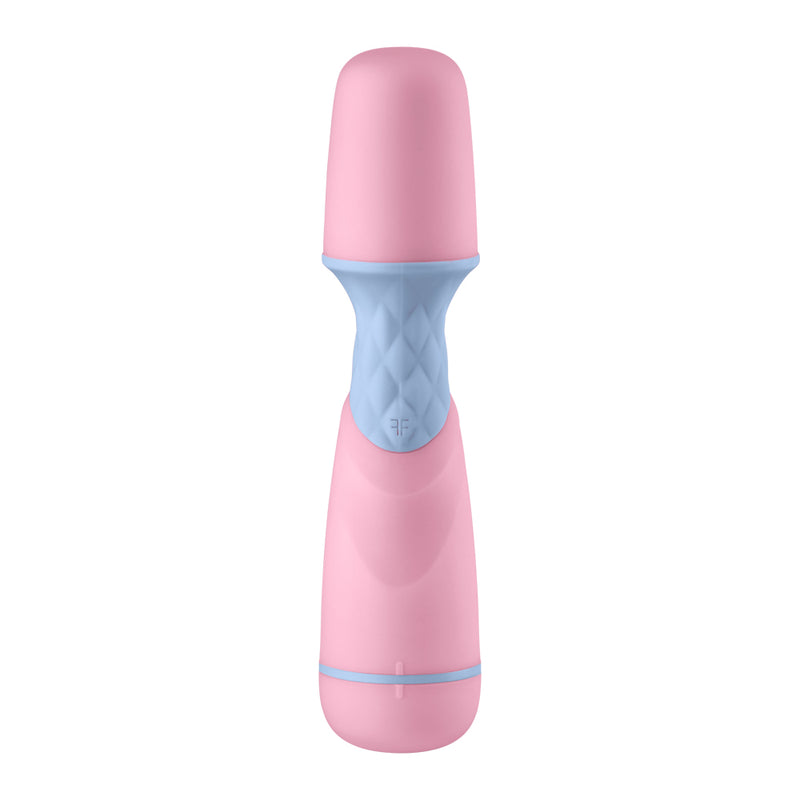 FemmeFunn FMix Wand in pink: mini wand vibrator with a light blue textured neck
