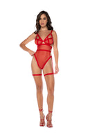 BODYSUIT WITH ATTACHABLE GARTER STRAPS RED L/XL
