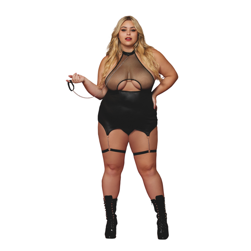 GARTER SLIP DRESS WITH LEASH BLACK P/S