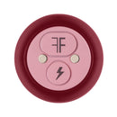 Close-up of the maroon Booster Bullet base: FF power button, boost button and magnetic charging points