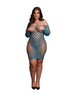 LONG SLEEVE MINI NET DRESS BLUE P/S