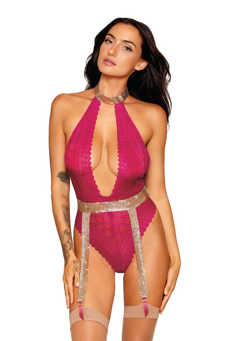 LACE & CHAINMAIL TEDDY PINK MEDIUM