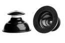 Pair of black plunger nipple suckers, side view and an open view of the suction cup