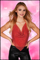 RHINESTONE V SHAPE TOP RED O/S