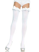 NYLON RUFFLE BOW STOCKINGS WHITE O/S