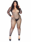 CRYSTALIZED SEAMLESS FISHNET LONG SLEEVED BODYSTOCKING BLACK P/S