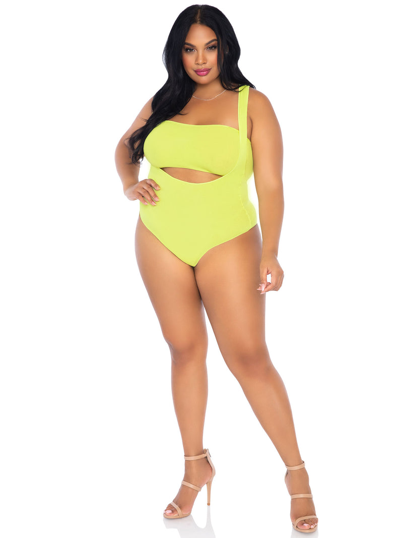 2PC BANDEAU & SUSPENDER BODYSUIT NEON YELLOW 1X/2X